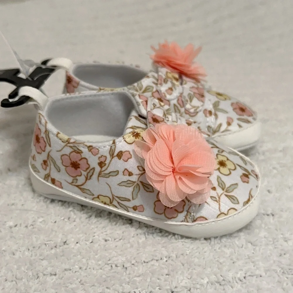 Carter's Floral Baby Shoes with Pink Flowers! Color: Salmon